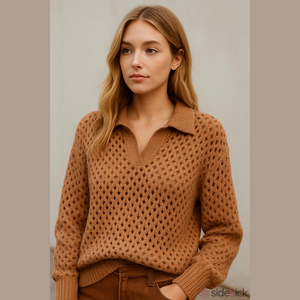 Aerie Open Hem Light Brown Sweater Knit Medium